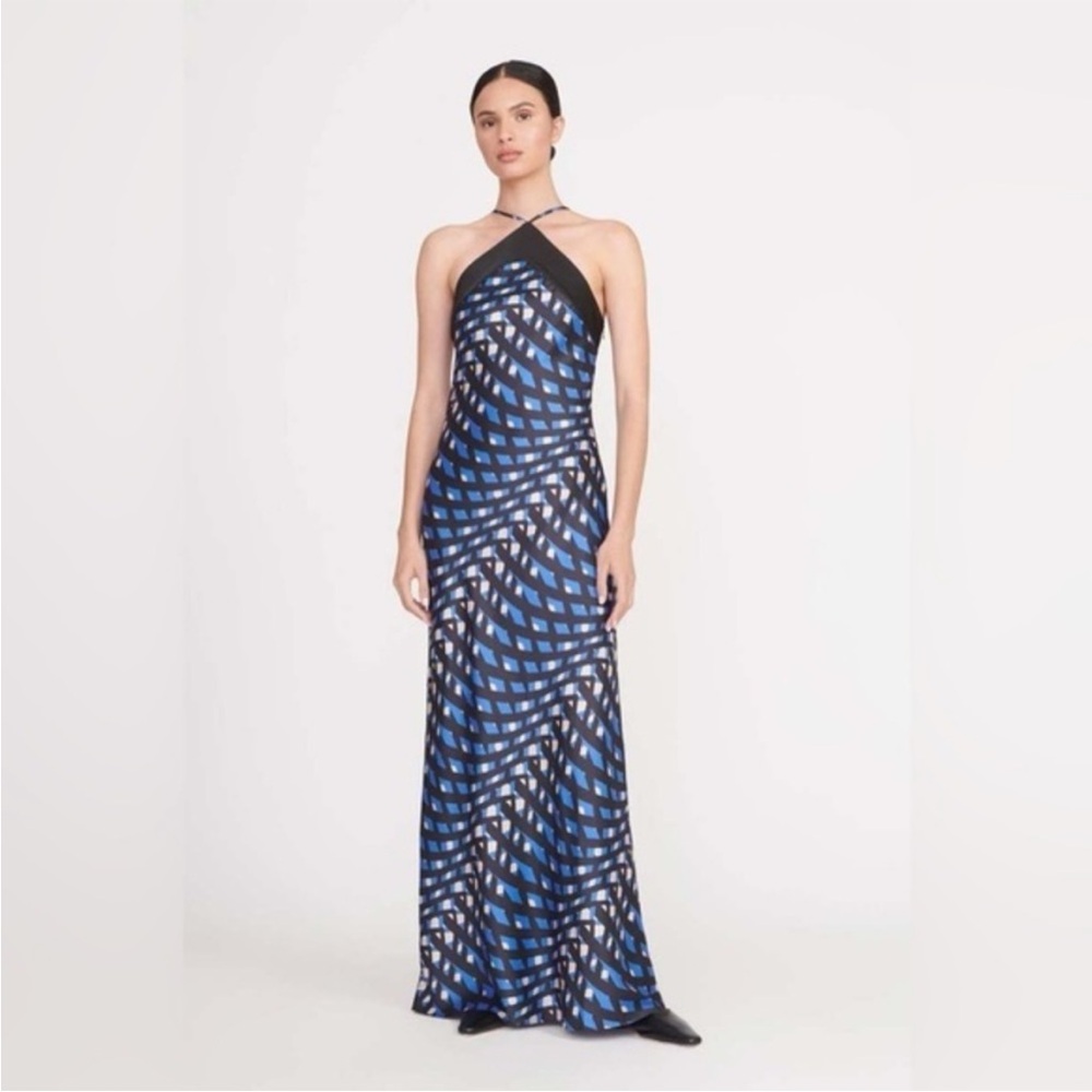 STAUD Blue and Black Geometric Maxi Dress